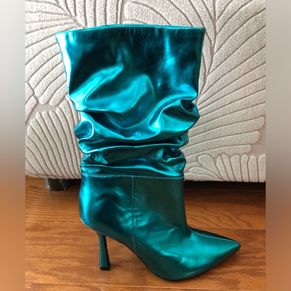 Jeffrey Campbell Metallic Blue Guillo Boots Size 6.5